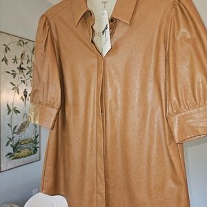 Tyler Boe NWTS faux leather pecan blouse size 8. So Stylish!! Not Ever Worn!!